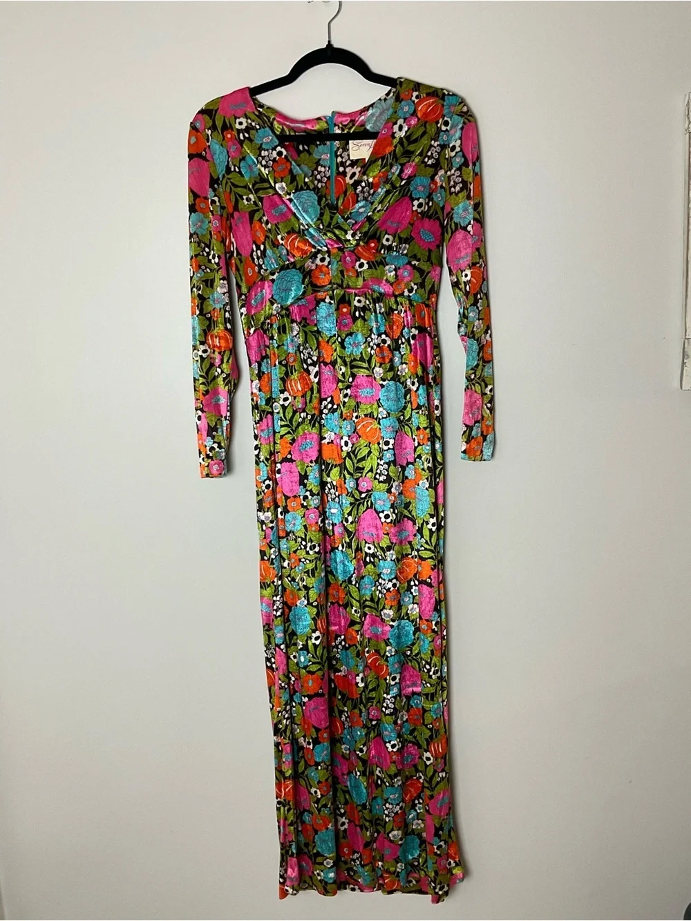 Seven Arts Vintage 1970s Psychedelic Flower Power Maxi Dress Mod Boho Rare Sz 9